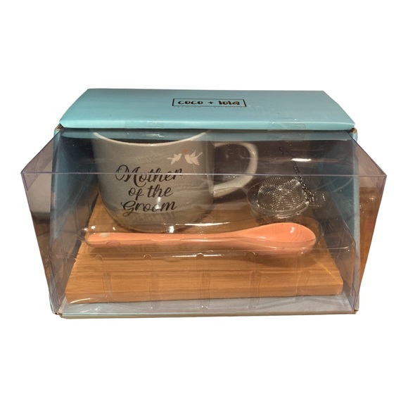NIB Coco + Lola Mother of the Bride Mug Tray Tea Infuser Spoon Gift Set Wedding - Picture 1 of 2